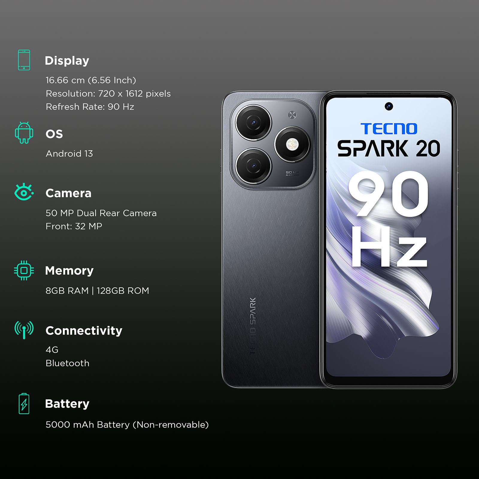 Buy TECNO Spark 20 (8GB RAM, 128GB, Gravity Black) Online - Croma